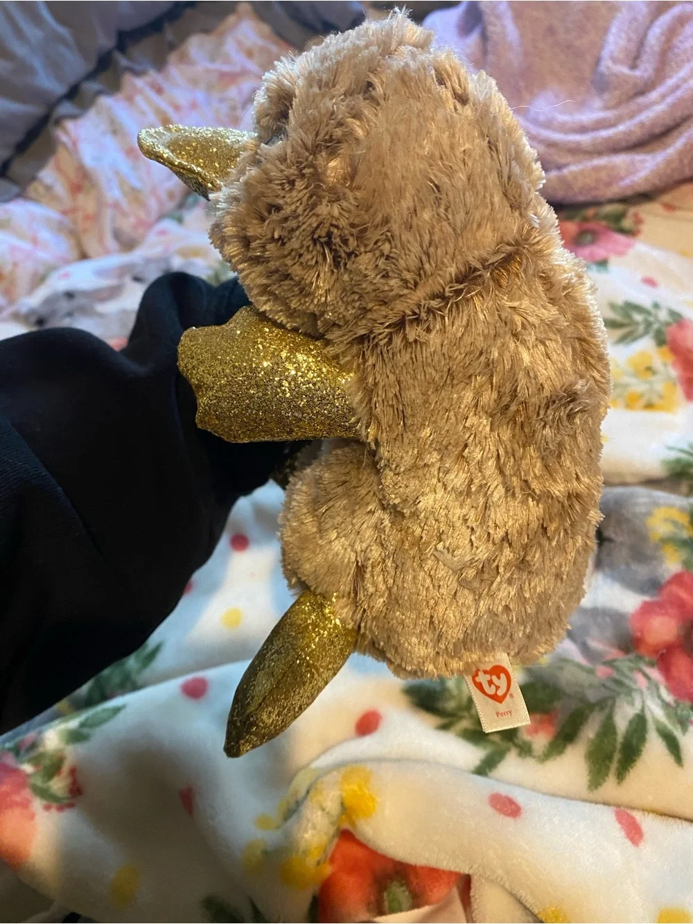 Plush Brown & Gold Glitter Duck Stuffed Animal
